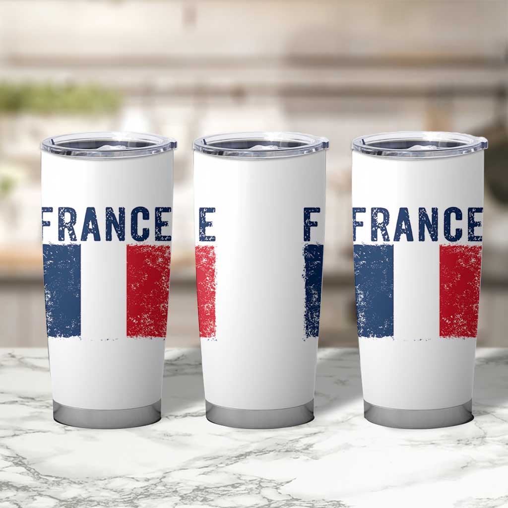 Vintage France Flag Distressed French Pride Patriotic Soccer Fan Graphic Tumbler Cup