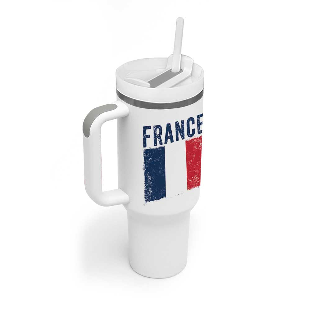 Vintage France Flag Distressed French Pride Patriotic Soccer Fan Graphic Tumbler With Handle