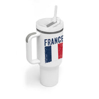 Vintage France Flag Distressed French Pride Patriotic Soccer Fan Graphic Tumbler With Handle