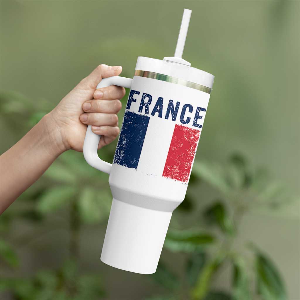 Vintage France Flag Distressed French Pride Patriotic Soccer Fan Graphic Tumbler With Handle