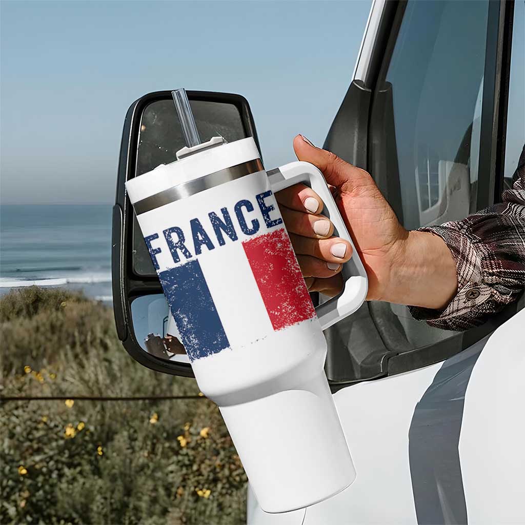 Vintage France Flag Distressed French Pride Patriotic Soccer Fan Graphic Tumbler With Handle