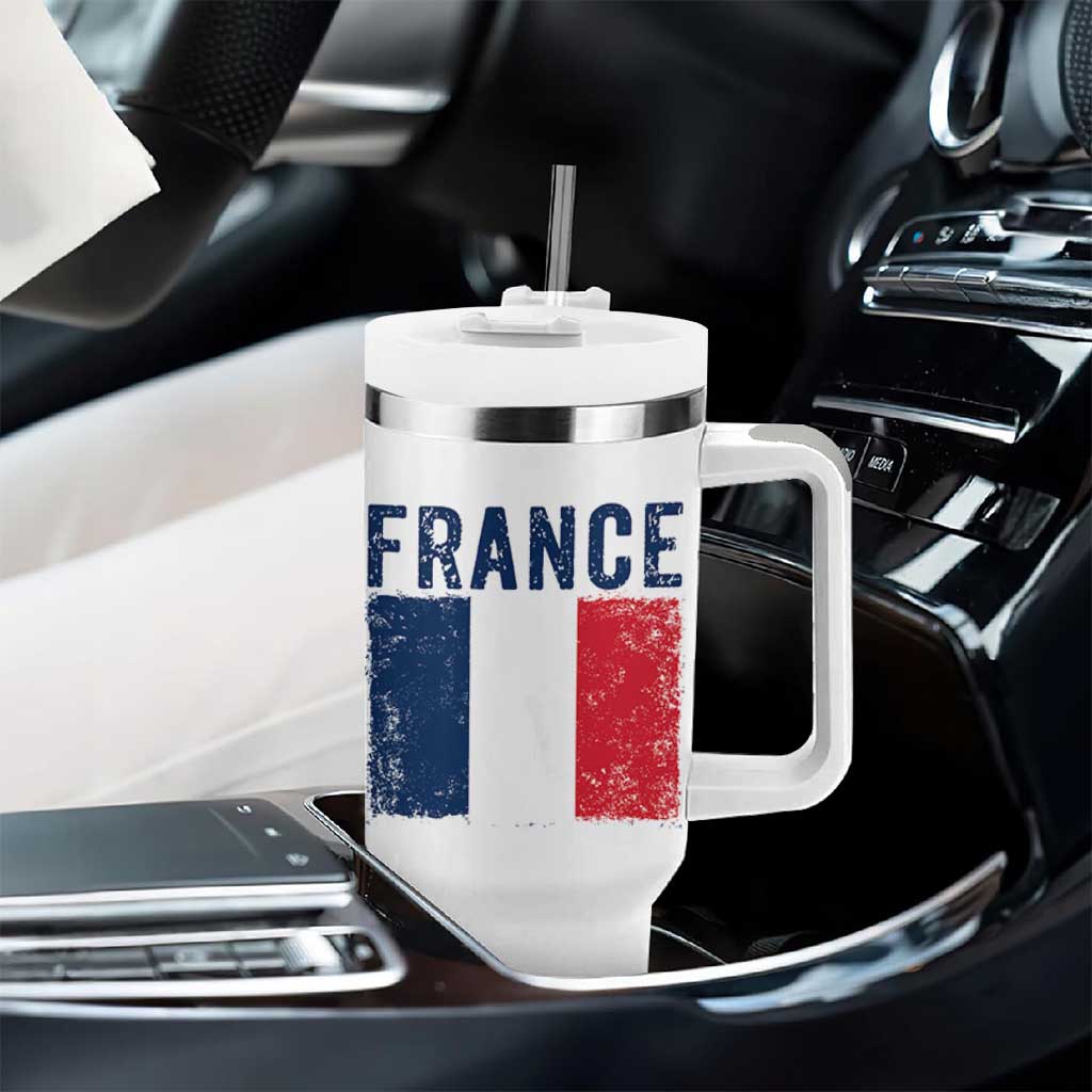 Vintage France Flag Distressed French Pride Patriotic Soccer Fan Graphic Tumbler With Handle