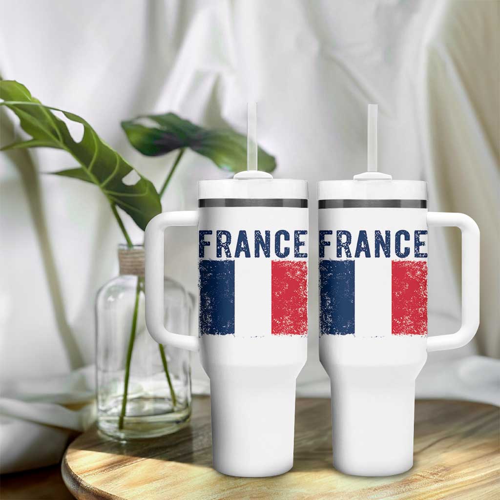 Vintage France Flag Distressed French Pride Patriotic Soccer Fan Graphic Tumbler With Handle
