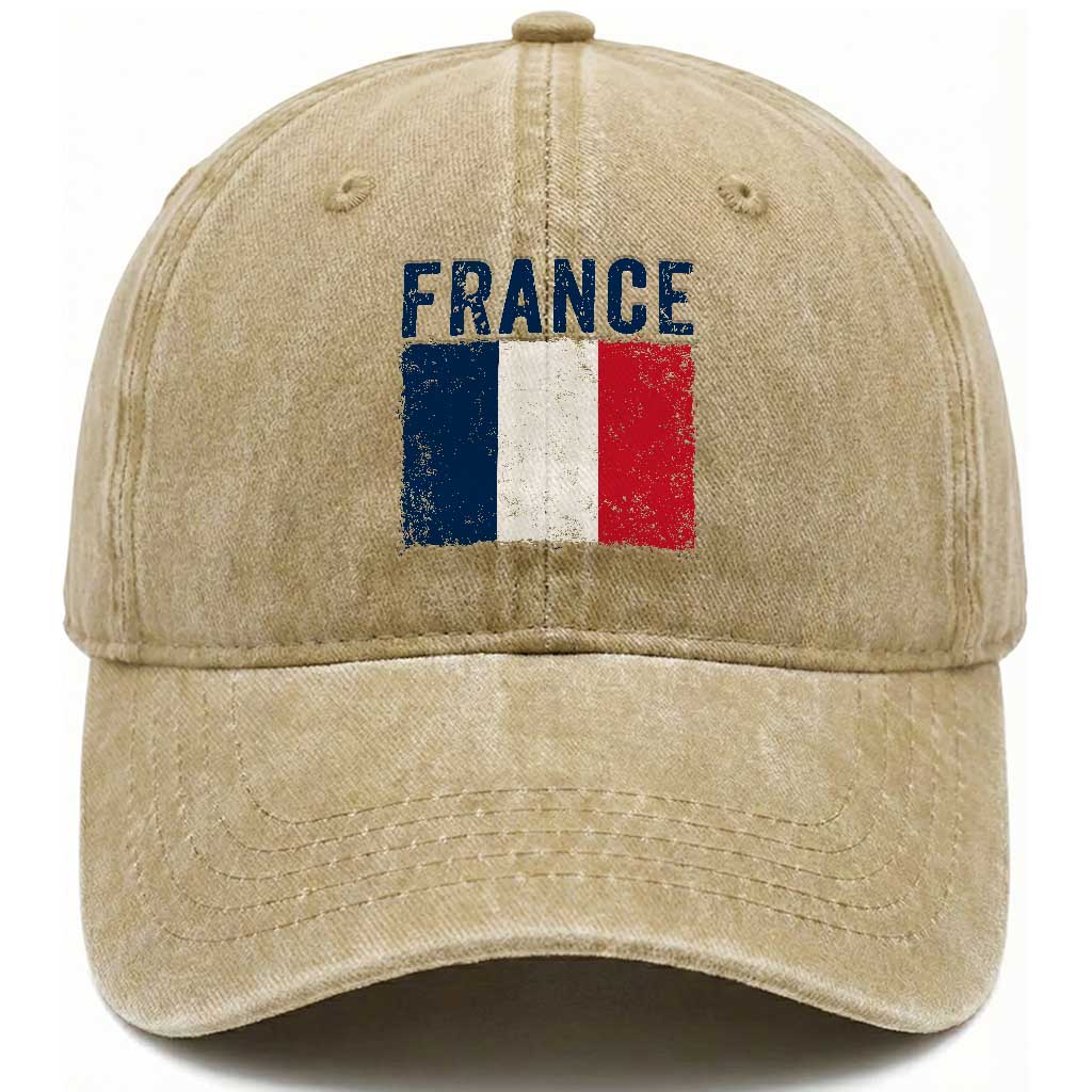Vintage France Flag Distressed French Pride Patriotic Soccer Fan Graphic Washed Cotton Baseball Cap
