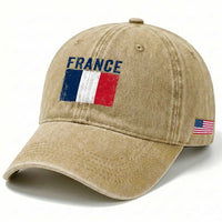 Vintage France Flag Distressed French Pride Patriotic Soccer Fan Graphic Washed Cotton Baseball Cap