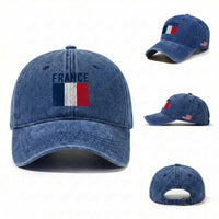 Vintage France Flag Distressed French Pride Patriotic Soccer Fan Graphic Washed Cotton Baseball Cap