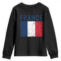 Vintage France Flag Distressed French Pride Patriotic Soccer Fan Graphic Youth Sweatshirt