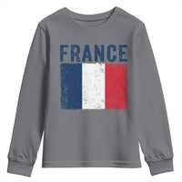 Vintage France Flag Distressed French Pride Patriotic Soccer Fan Graphic Youth Sweatshirt