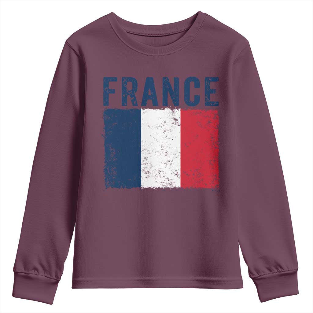 Vintage France Flag Distressed French Pride Patriotic Soccer Fan Graphic Youth Sweatshirt