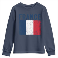 Vintage France Flag Distressed French Pride Patriotic Soccer Fan Graphic Youth Sweatshirt