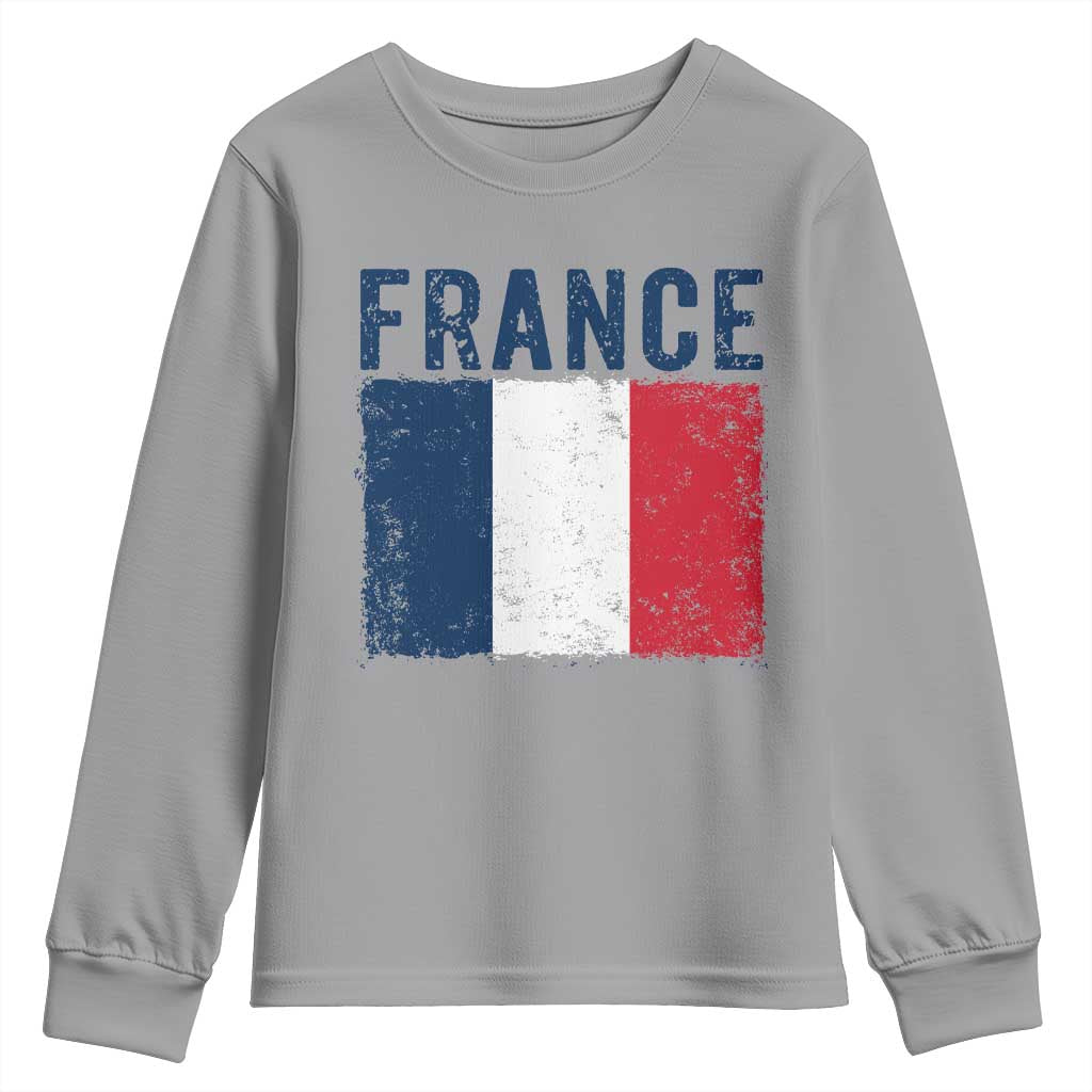 Vintage France Flag Distressed French Pride Patriotic Soccer Fan Graphic Youth Sweatshirt