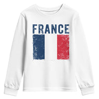 Vintage France Flag Distressed French Pride Patriotic Soccer Fan Graphic Youth Sweatshirt