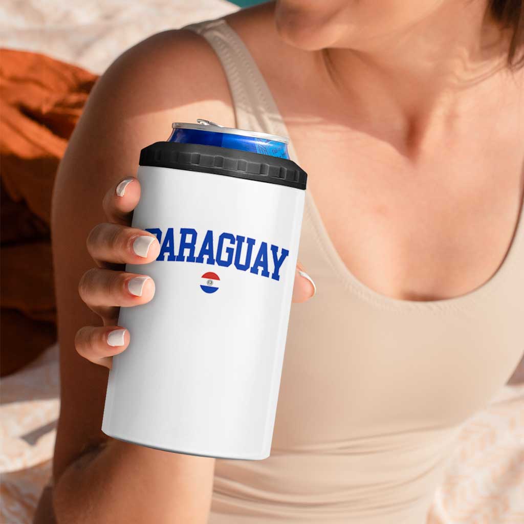 Paraguay Patriotic Flag 4 in 1 Can Cooler Tumbler Soccer Fan Vintage Varsity Sports National Pride Graphic