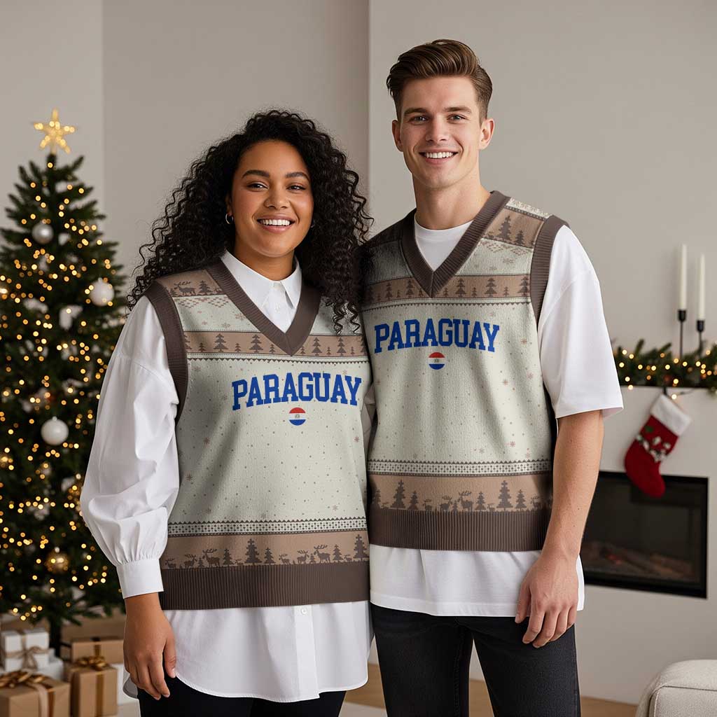 Paraguay Patriotic Flag V-Neck Knit Sweater Vest Soccer Fan Vintage Varsity Sports National Pride Graphic