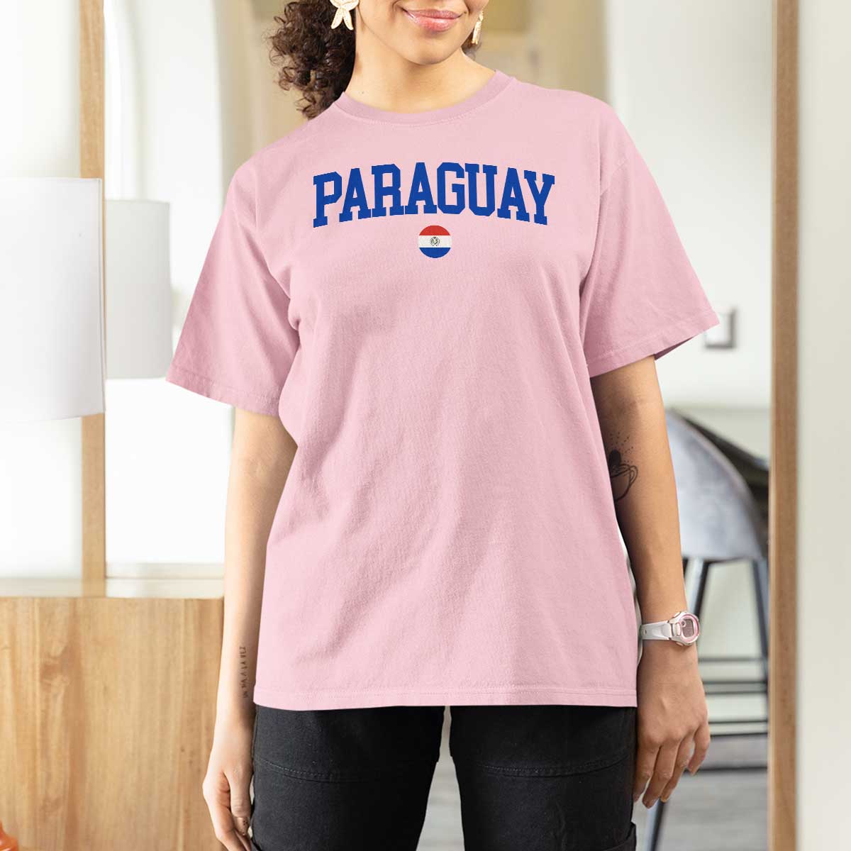 Paraguay Patriotic Flag T Shirt For Women Soccer Fan Vintage Varsity Sports National Pride Graphic