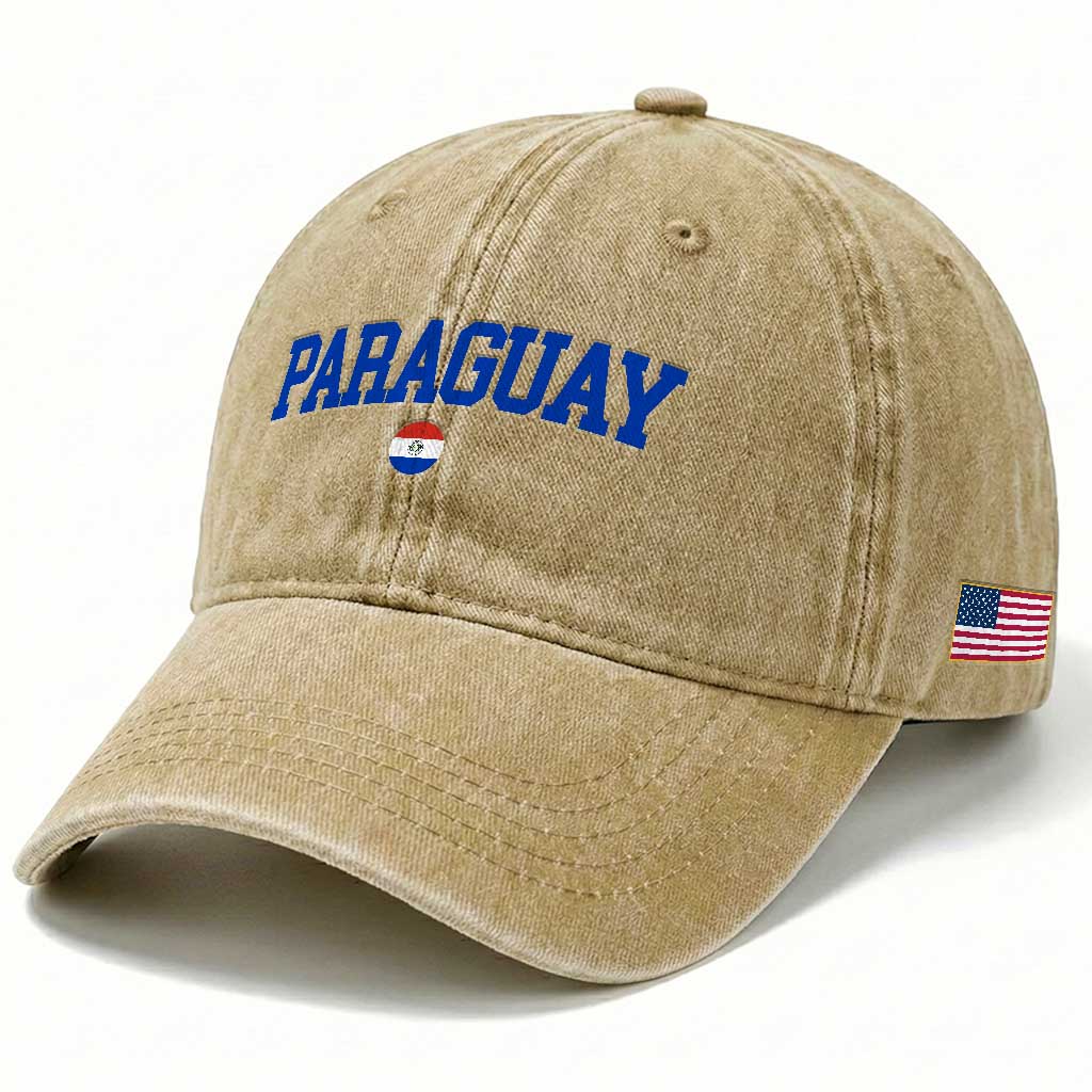 Paraguay Patriotic Flag Washed Cotton Baseball Cap Soccer Fan Vintage Varsity Sports National Pride Graphic