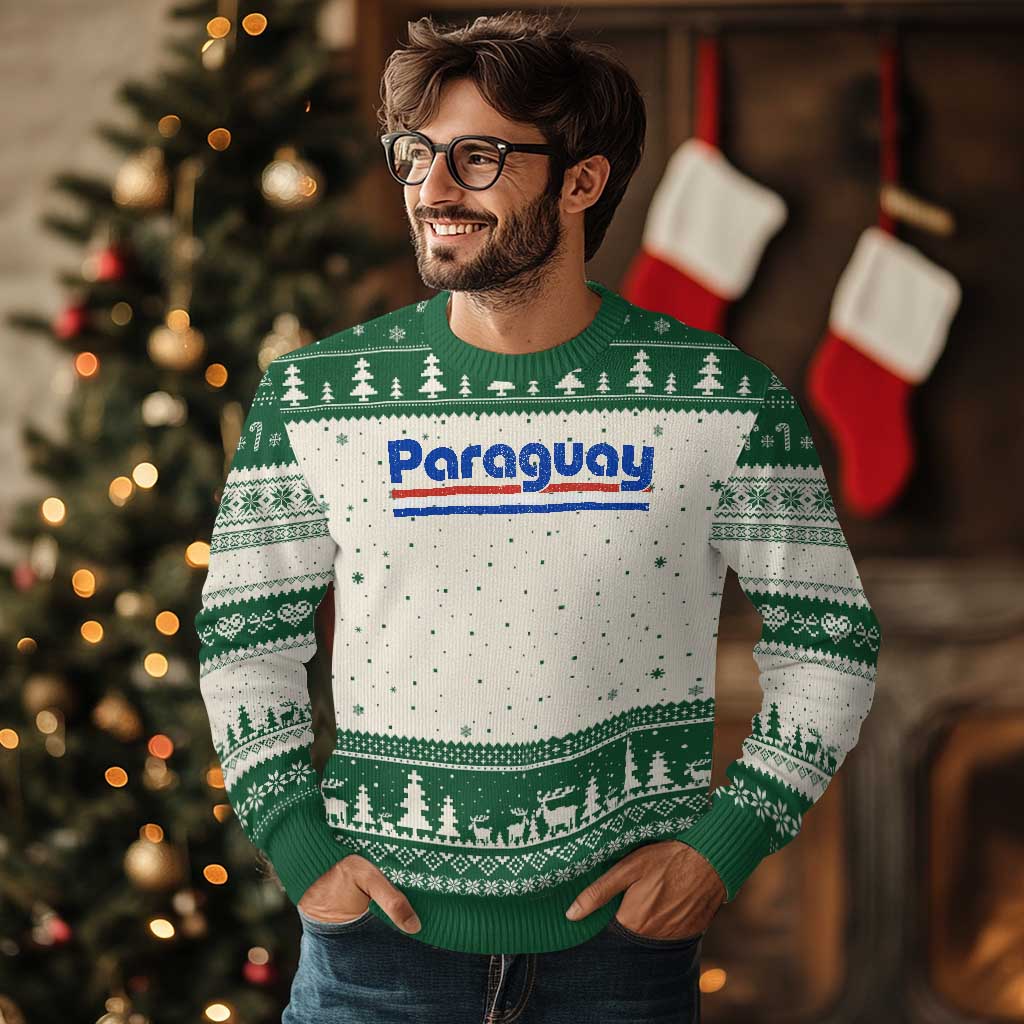 Vintage Paraguay Flag Ugly Christmas Sweater Retro Stripe Patriotic Paraguayan Pride Graphic