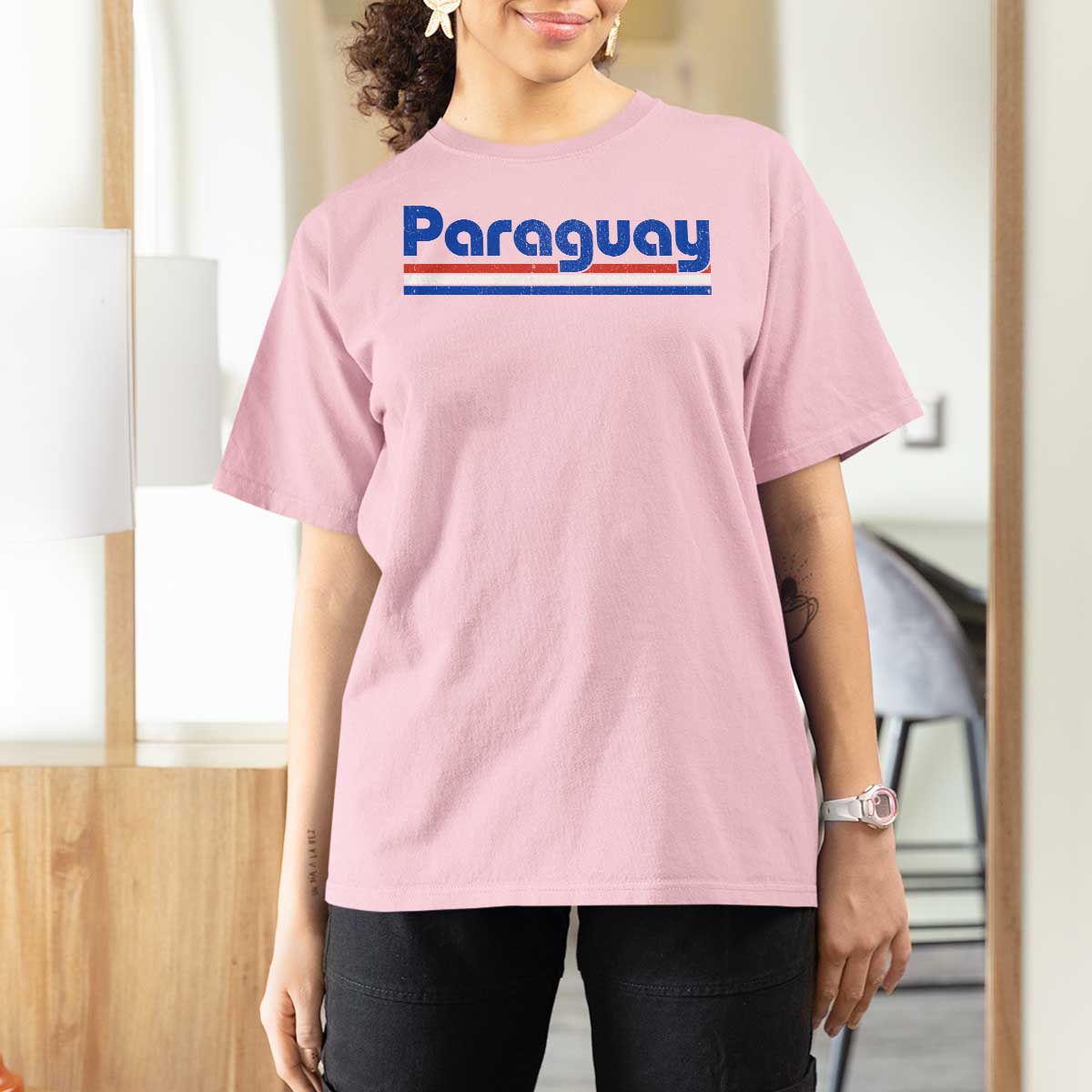 Vintage Paraguay Flag T Shirt For Women Retro Stripe Patriotic Paraguayan Pride Graphic