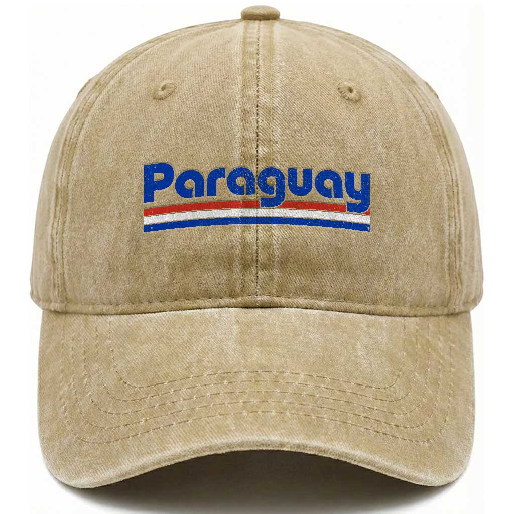 Vintage Paraguay Flag Washed Cotton Baseball Cap Retro Stripe Patriotic Paraguayan Pride Graphic