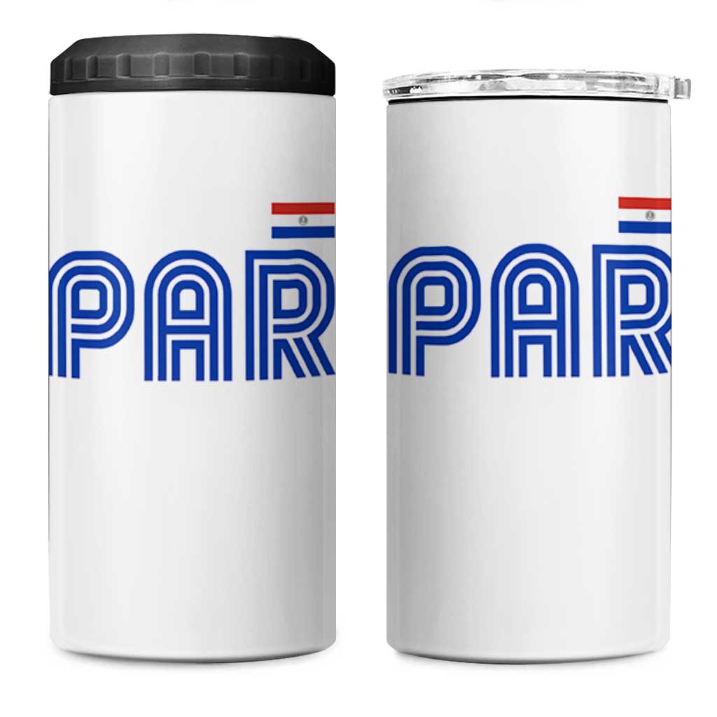 Vintage Paraguay 4 in 1 Can Cooler Tumbler Retro Typography Patriotic Paraguayan Pride Flag Graphic