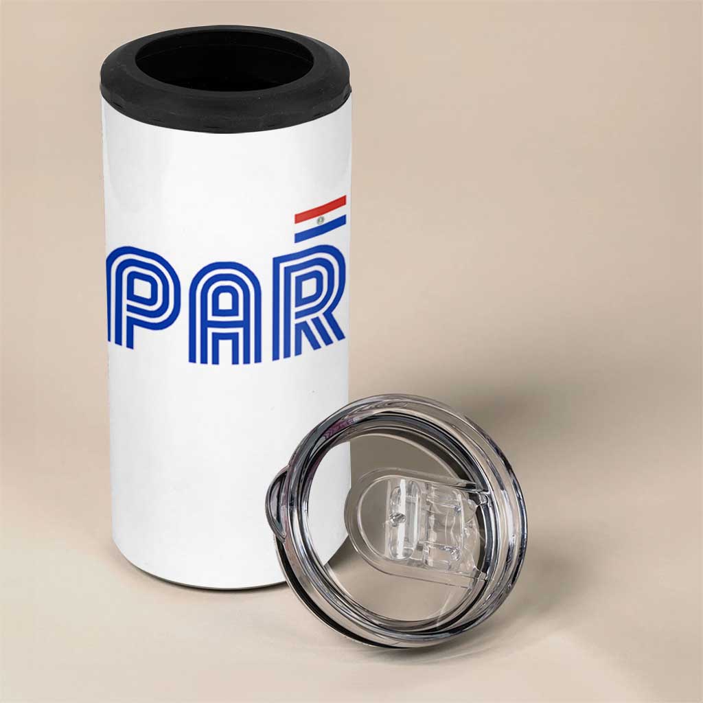 Vintage Paraguay 4 in 1 Can Cooler Tumbler Retro Typography Patriotic Paraguayan Pride Flag Graphic