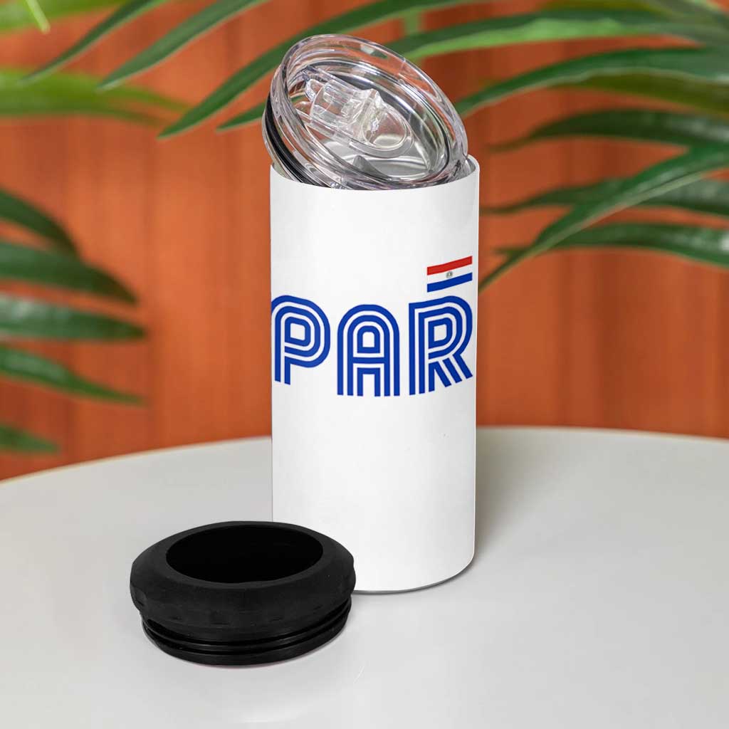 Vintage Paraguay 4 in 1 Can Cooler Tumbler Retro Typography Patriotic Paraguayan Pride Flag Graphic