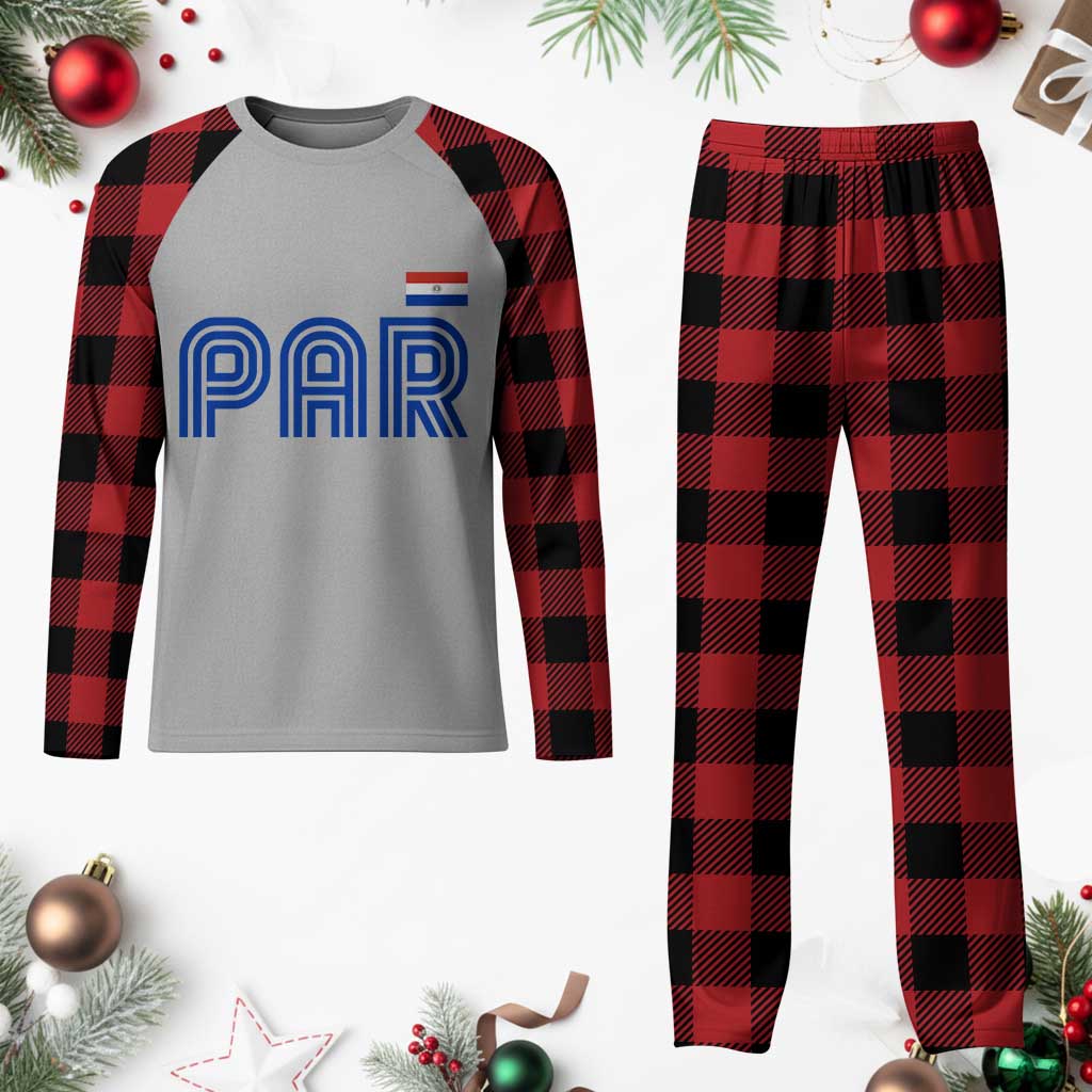 Vintage Paraguay Plaid Pajama Set Retro Typography Patriotic Paraguayan Pride Flag Graphic