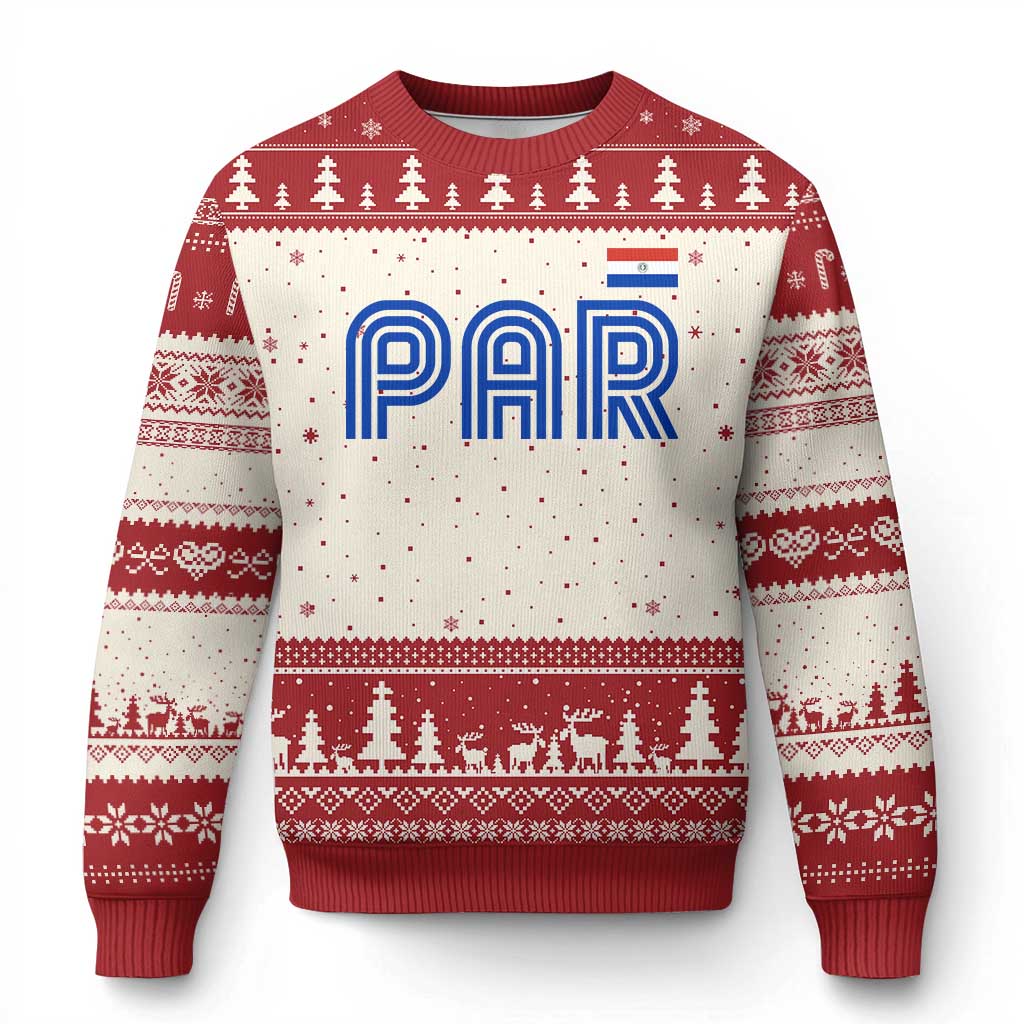 Vintage Paraguay Ugly Christmas Sweater Retro Typography Patriotic Paraguayan Pride Flag Graphic
