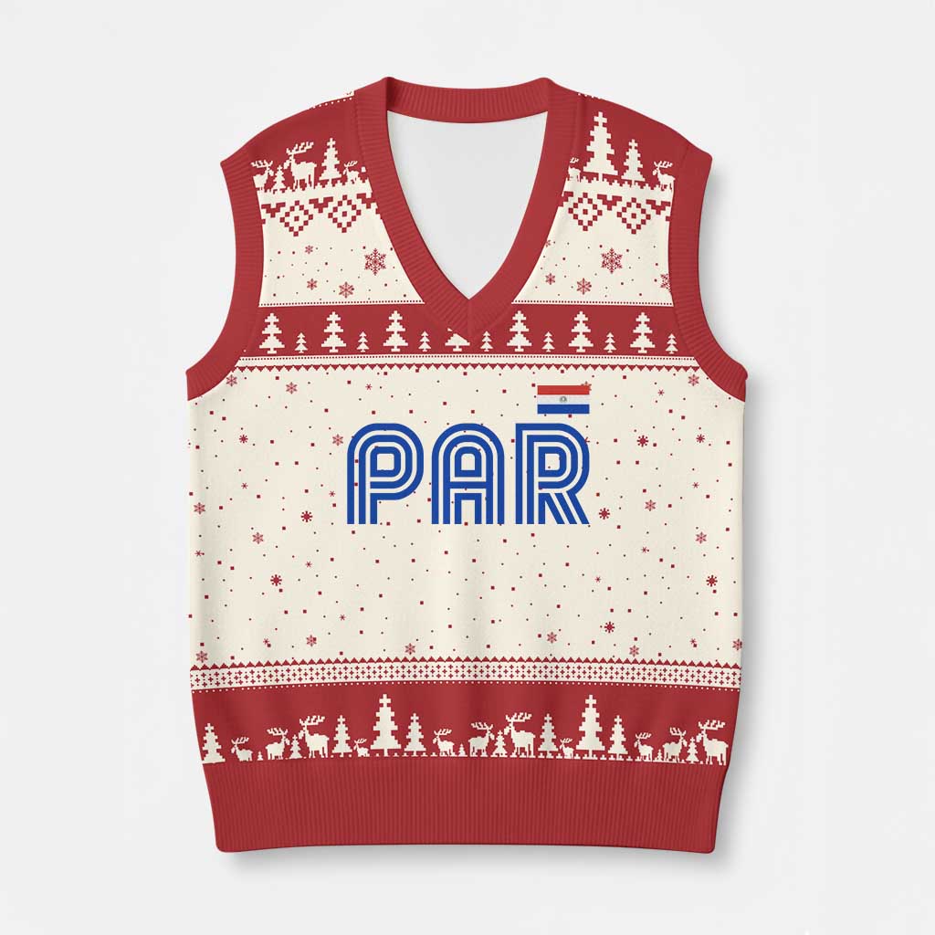 Vintage Paraguay V-Neck Knit Sweater Vest Retro Typography Patriotic Paraguayan Pride Flag Graphic