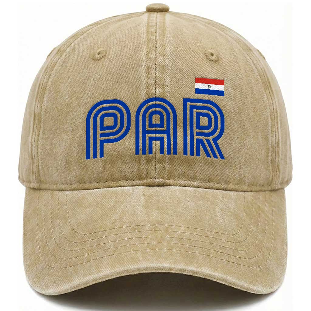 Vintage Paraguay Washed Cotton Baseball Cap Retro Typography Patriotic Paraguayan Pride Flag Graphic