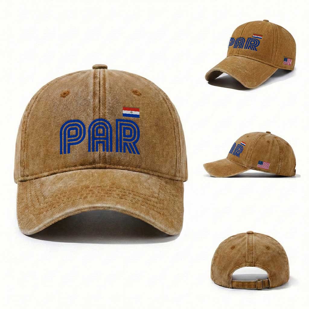 Vintage Paraguay Washed Cotton Baseball Cap Retro Typography Patriotic Paraguayan Pride Flag Graphic