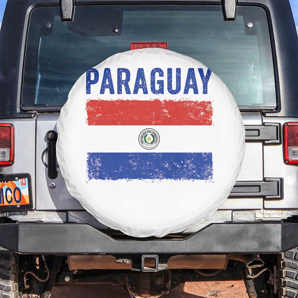 Vintage Paraguay Flag Distressed Paraguayan Pride Patriotic Soccer Fan Graphic Spare Tire Cover