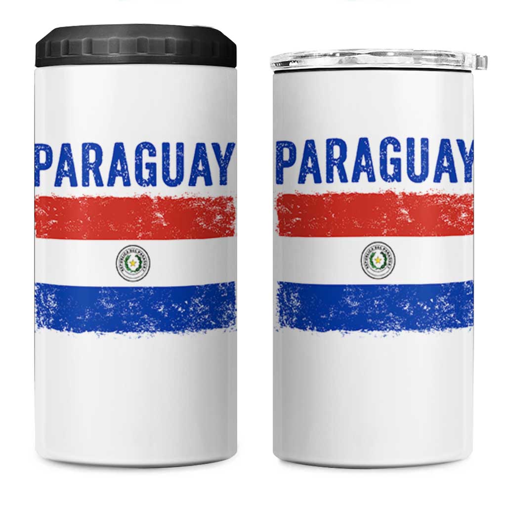 Vintage Paraguay Flag Distressed Paraguayan Pride Patriotic Soccer Fan Graphic 4 in 1 Can Cooler Tumbler
