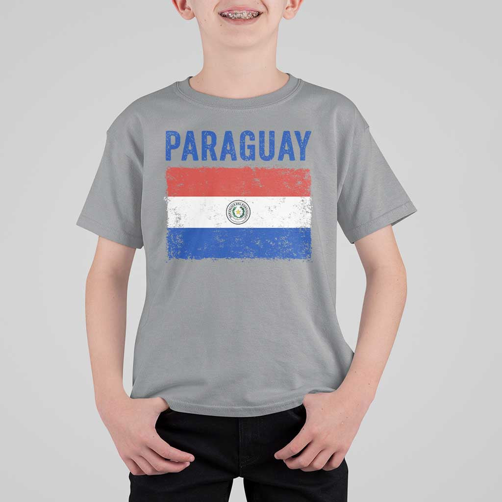 Vintage Paraguay Flag Distressed Paraguayan Pride Patriotic Soccer Fan Graphic T Shirt For Kid
