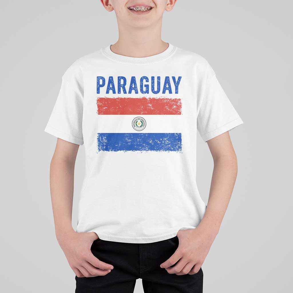 Vintage Paraguay Flag Distressed Paraguayan Pride Patriotic Soccer Fan Graphic T Shirt For Kid