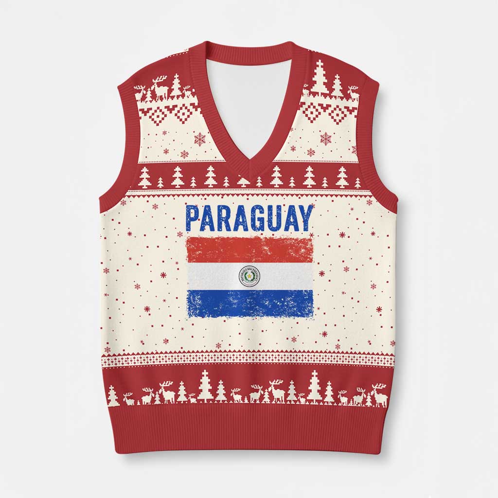 Vintage Paraguay Flag Distressed Paraguayan Pride Patriotic Soccer Fan Graphic V-Neck Knit Sweater Vest
