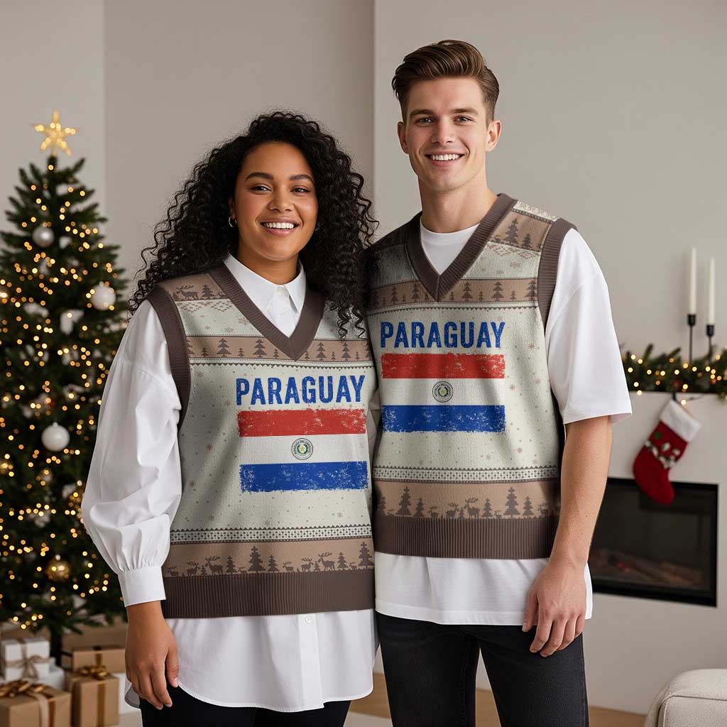 Vintage Paraguay Flag Distressed Paraguayan Pride Patriotic Soccer Fan Graphic V-Neck Knit Sweater Vest