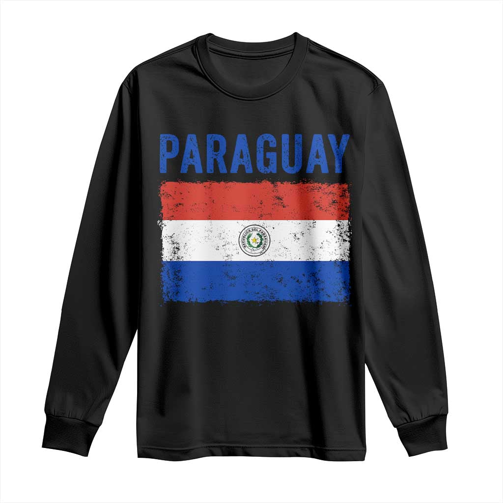Vintage Paraguay Flag Distressed Paraguayan Pride Patriotic Soccer Fan Graphic Long Sleeve Shirt