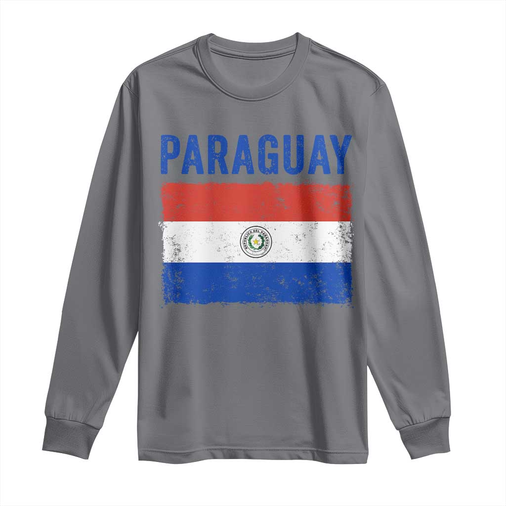 Vintage Paraguay Flag Distressed Paraguayan Pride Patriotic Soccer Fan Graphic Long Sleeve Shirt