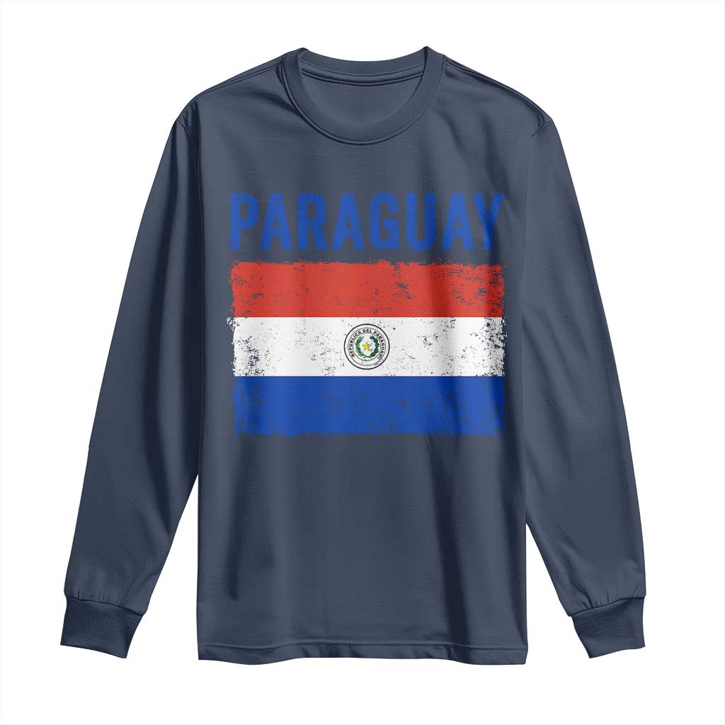 Vintage Paraguay Flag Distressed Paraguayan Pride Patriotic Soccer Fan Graphic Long Sleeve Shirt