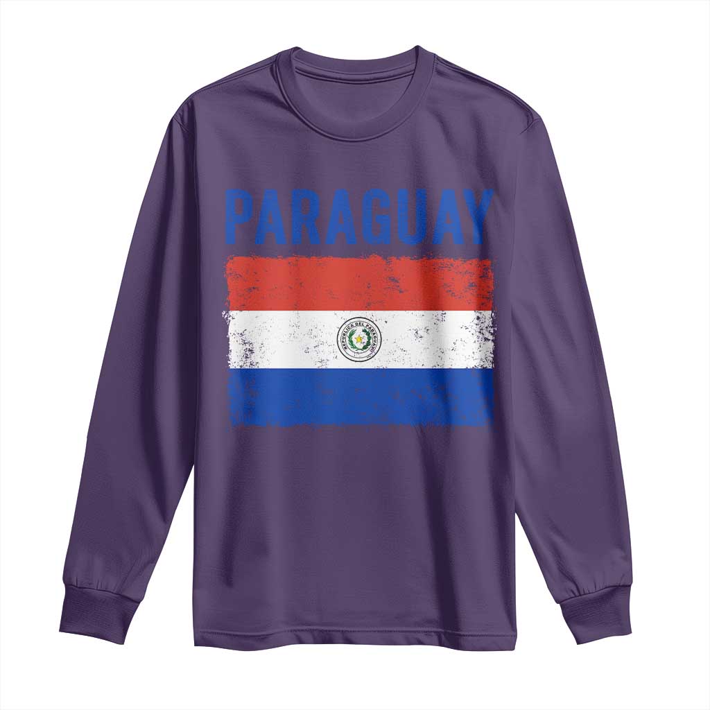 Vintage Paraguay Flag Distressed Paraguayan Pride Patriotic Soccer Fan Graphic Long Sleeve Shirt