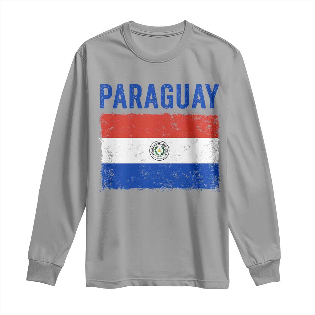 Vintage Paraguay Flag Distressed Paraguayan Pride Patriotic Soccer Fan Graphic Long Sleeve Shirt
