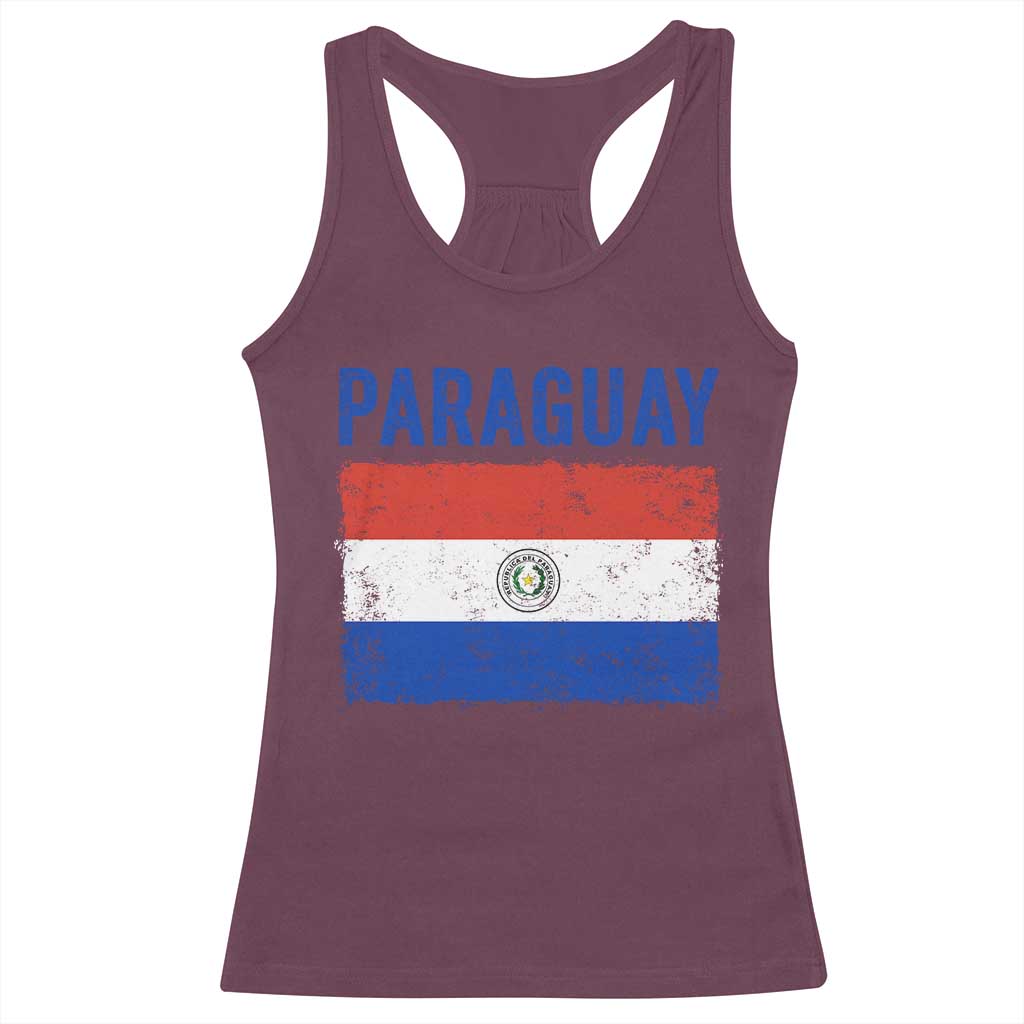 Vintage Paraguay Flag Distressed Paraguayan Pride Patriotic Soccer Fan Graphic Racerback Tank Top