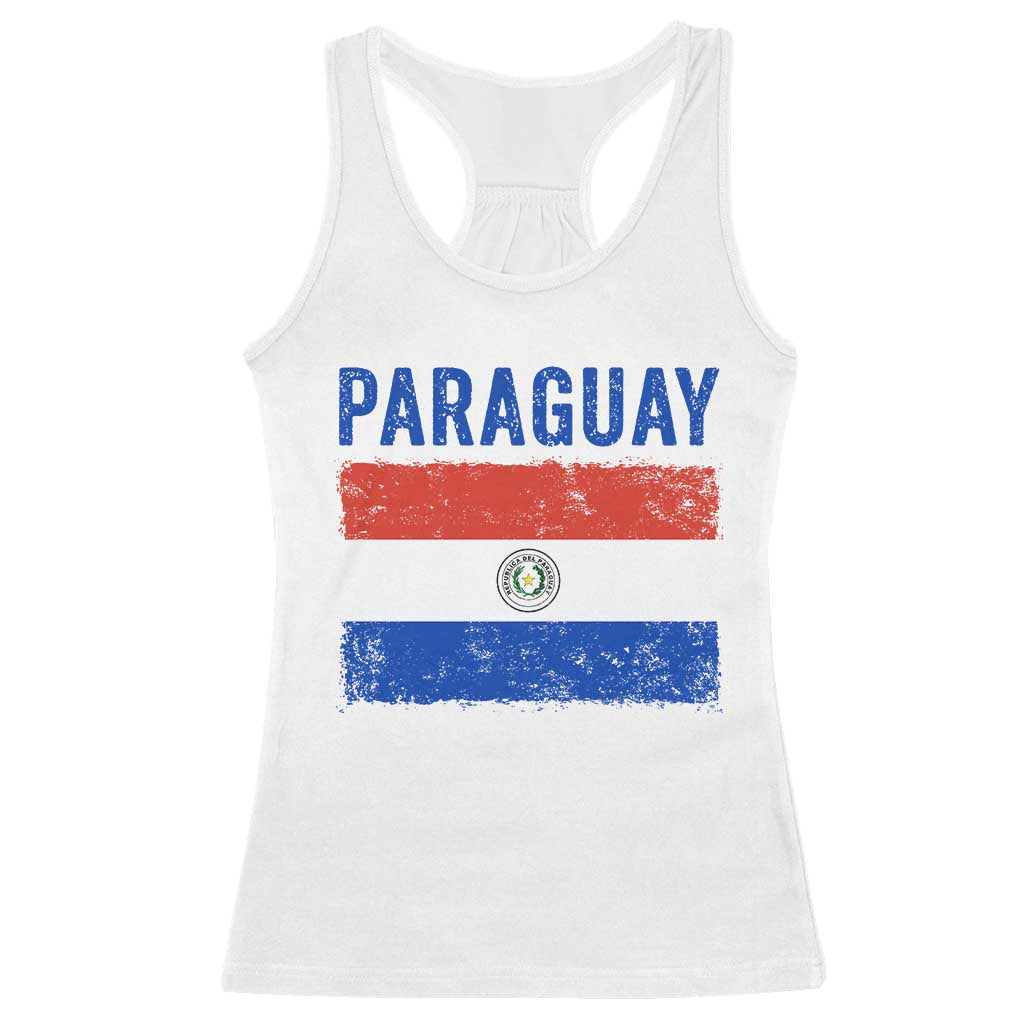Vintage Paraguay Flag Distressed Paraguayan Pride Patriotic Soccer Fan Graphic Racerback Tank Top