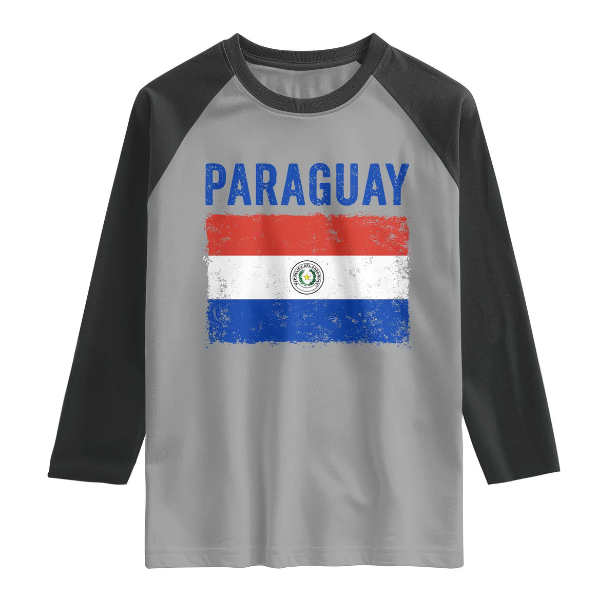Vintage Paraguay Flag Distressed Paraguayan Pride Patriotic Soccer Fan Graphic Raglan Shirt