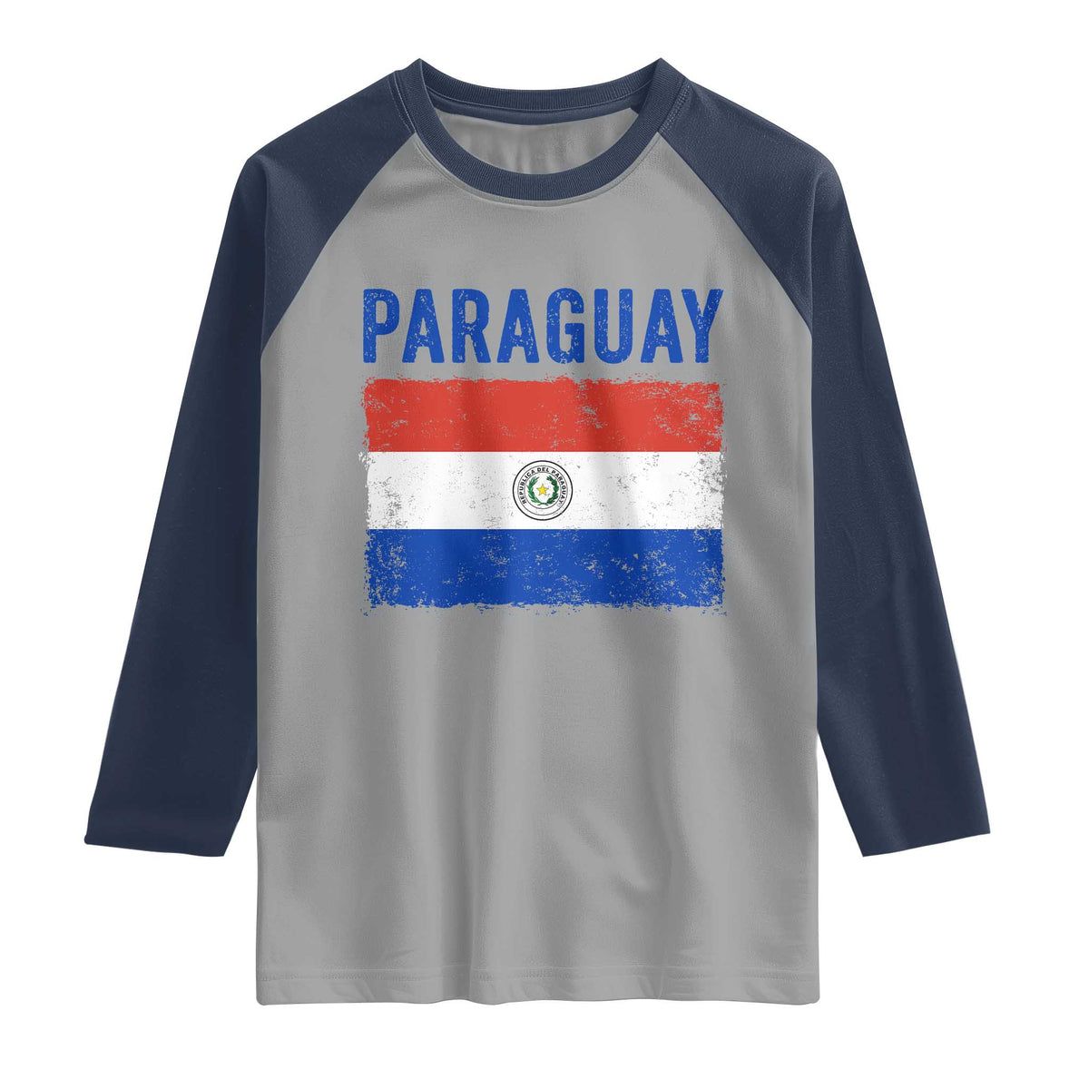 Vintage Paraguay Flag Distressed Paraguayan Pride Patriotic Soccer Fan Graphic Raglan Shirt