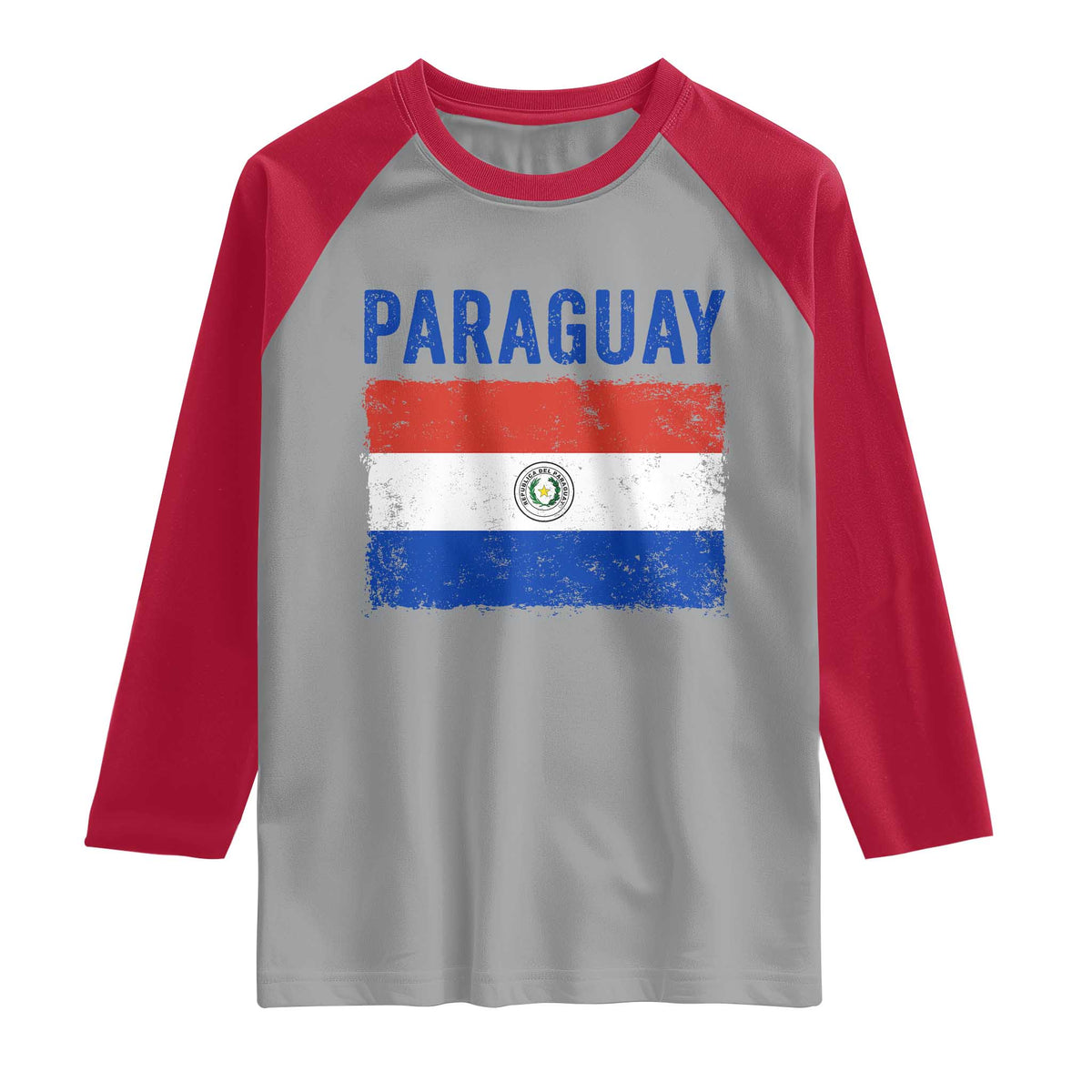 Vintage Paraguay Flag Distressed Paraguayan Pride Patriotic Soccer Fan Graphic Raglan Shirt