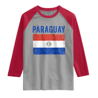 Vintage Paraguay Flag Distressed Paraguayan Pride Patriotic Soccer Fan Graphic Raglan Shirt
