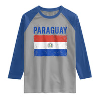 Vintage Paraguay Flag Distressed Paraguayan Pride Patriotic Soccer Fan Graphic Raglan Shirt