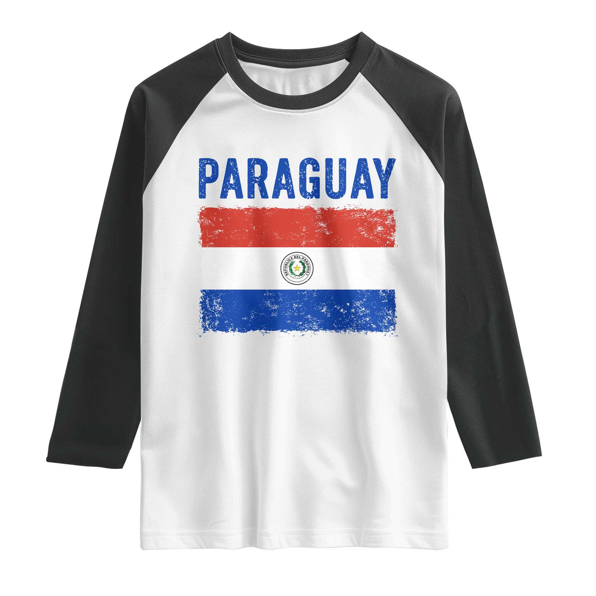 Vintage Paraguay Flag Distressed Paraguayan Pride Patriotic Soccer Fan Graphic Raglan Shirt